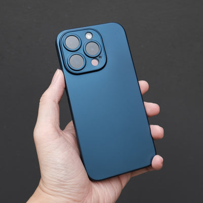 Bare Naked for iPhone 15 Pro Max - Thinnest Case for iPhone 15 Pro Max - Blue Titanium - in Hand