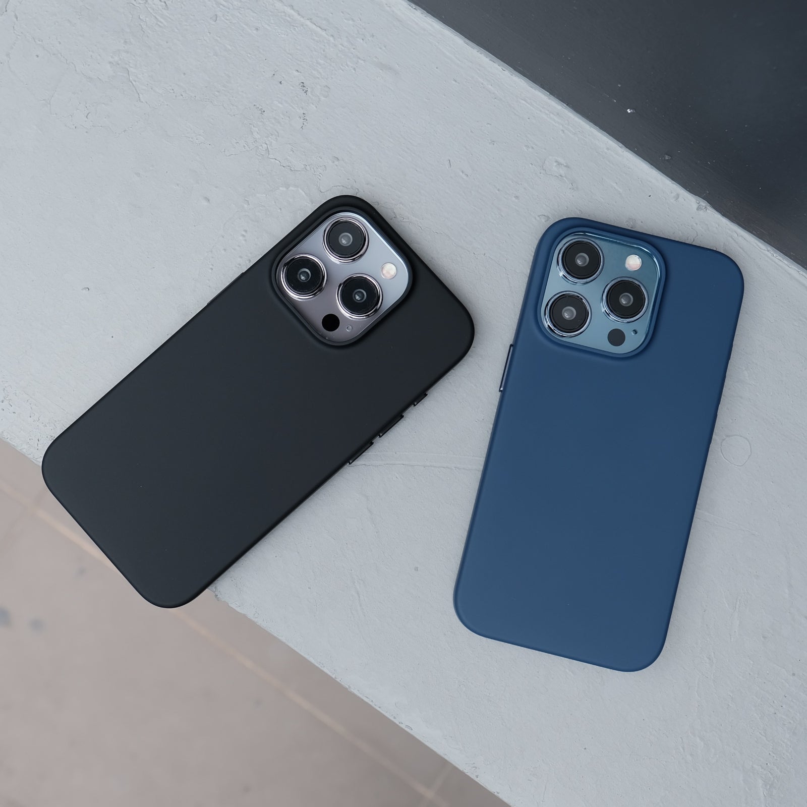 The Bare Case for iPhone 15 Pro and 15 Pro Max - Thinnest MagSafe Case for iPhone 15 Pro and 15 Pro Max - Blue Titanium and Black Titanium - Dummy Phone